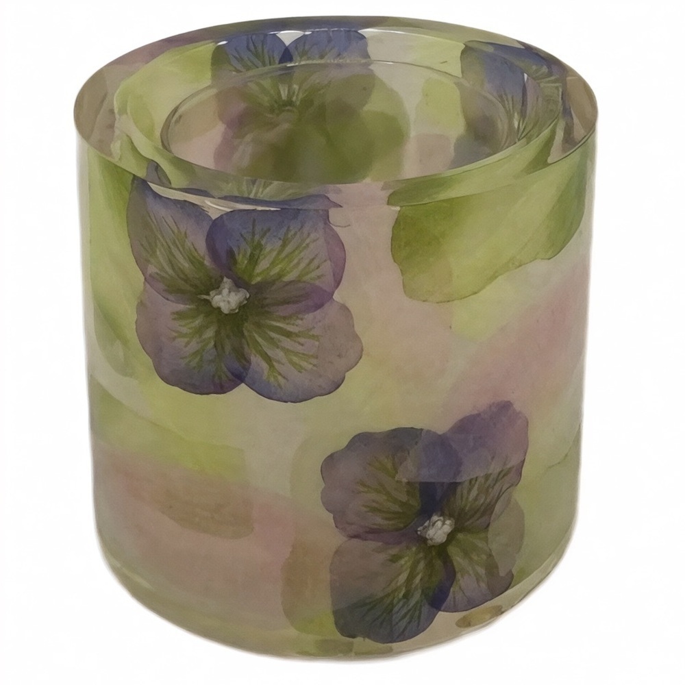 Lucite Floral Pillar Candle Holder
